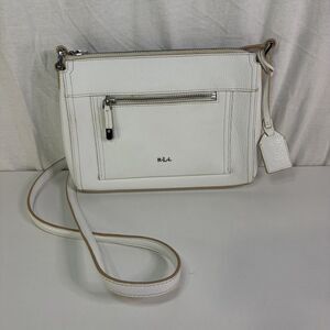 Lauren Ralph Lauren White Pebbled FauxLeather Crossbody Bag Purse RLL Silver Zip
